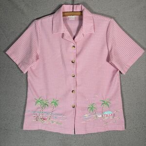 Vintage Nikki Top Size L‎ Pink Seersucker Island Seaside Coastal Boho Coquette
